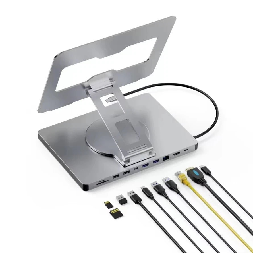 10 In 1 USB C Hub USB Hub 10 Port Aluminum Laptop HDTV 4K 60Hz PD 100W USB3.0 USB2.0 RJ45 SD TF Hub Stand Docking Station