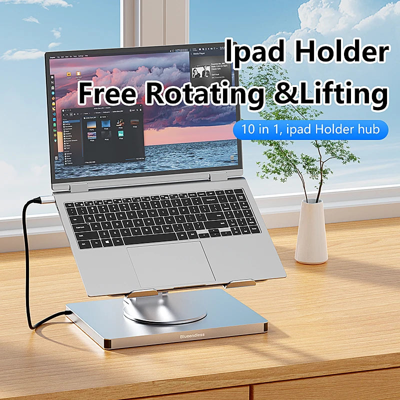 10 In 1 USB C Hub USB Hub 10 Port Aluminum Laptop HDTV 4K 60Hz PD 100W USB3.0 USB2.0 RJ45 SD TF Hub Stand Docking Station