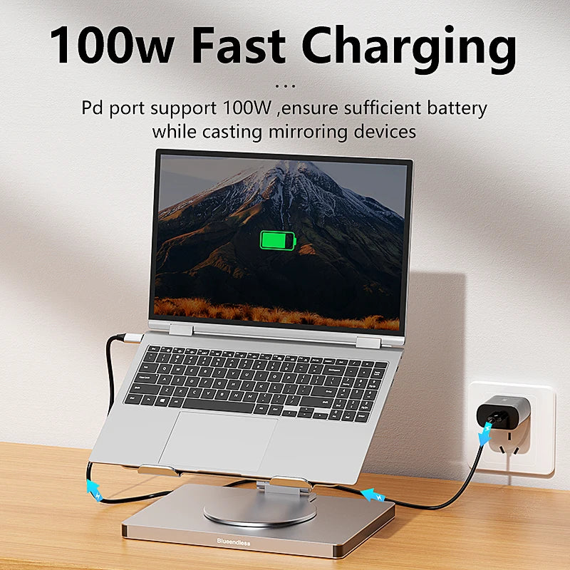 10 In 1 USB C Hub USB Hub 10 Port Aluminum Laptop HDTV 4K 60Hz PD 100W USB3.0 USB2.0 RJ45 SD TF Hub Stand Docking Station
